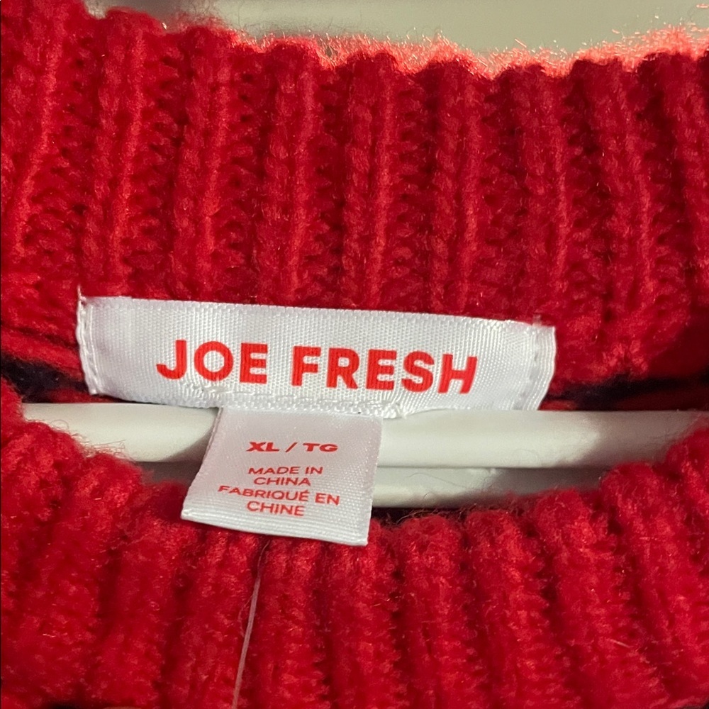 Joe Fresh Red and Black Geometric Women's Sweater - Picture 3 of 6